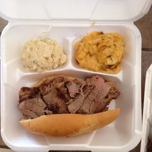 Tri-tip Sandwich with Potatoe Salad and Mac n Cheese was hella bomb!