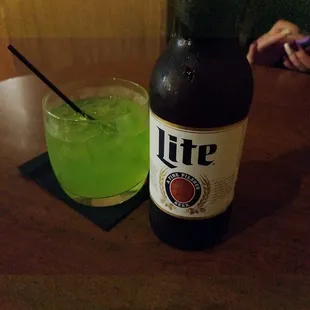 Medori sour and a beer.