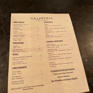 Drink menu