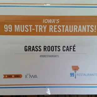 a sign that says iowa's 99 must try restaurants