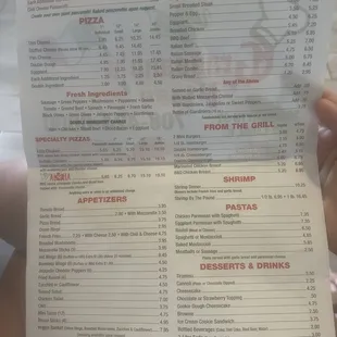 the menu for the restaurant