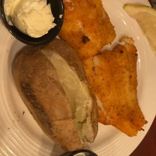 Scrod with baked potato. (She preferred the baked stuffed scrod)