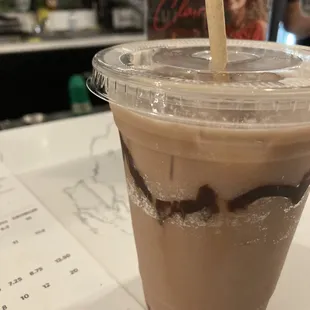 Peanut butter jelly kava special drink with added chocolate syrup inside cup - literally tastes like a PB &amp; J sandwich!