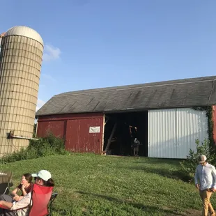 Musical act playing in the barn