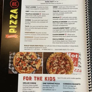Menu pizza
