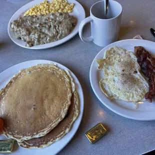 Biscuits and Gravy, Blueberry Pancakes