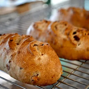 fresh baked bread on a cooling rack