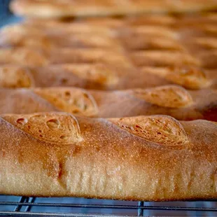 a row of freshly baked bread