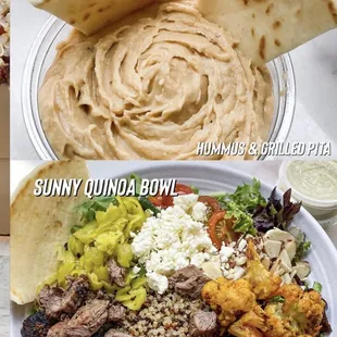 Sunny Quinoa Bowl, Hummus and Pita