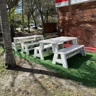 Picnic tables outside