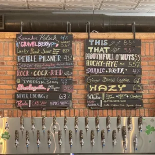 beer taps on a brick wall