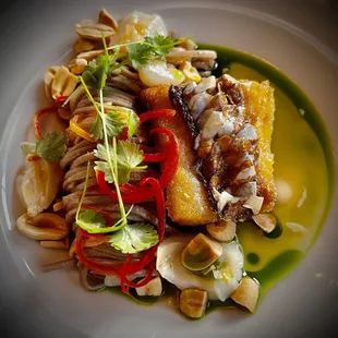 Fish with soba noodles