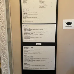 a menu on the wall