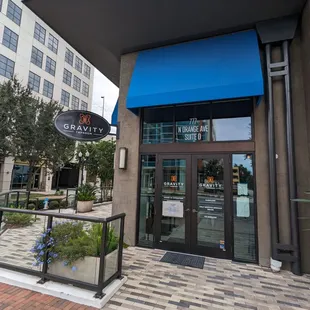 the entrance to the restaurant