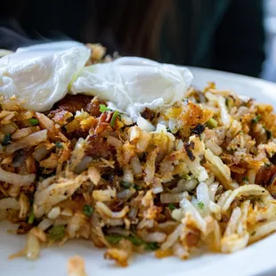 salmon hash with poached eggs