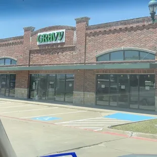 The sign and front of gravy