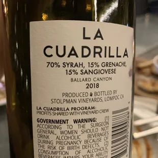 label of a bottle of wine