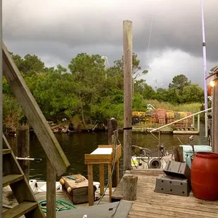 a view of a dock with a boat
