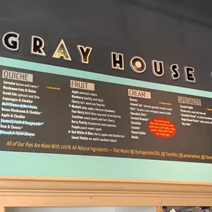 a menu on the wall