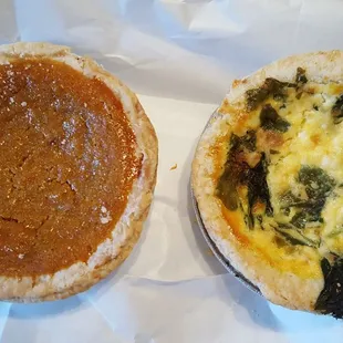 Sweet potato pie and spinach feta quiche
