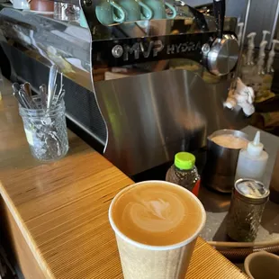 16 oz Dirty Chai with oat milk and three shots
