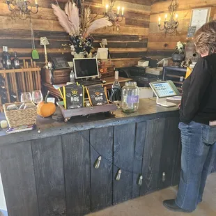 Standing in line, waiting for someone to help us