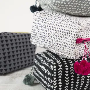 Cosmetic Cases With Hand Tied Pom-Poms