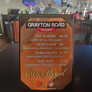 Drink menu