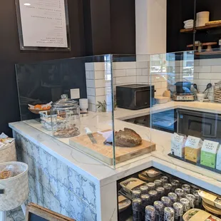 Selection of grab and go meals, along with a made-to-order selection of sandwiches and toasts, as well as a coffee bar!