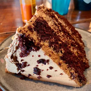 a slice of chocolate cake on a plate