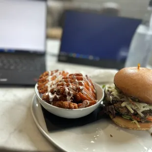Black Bean Burger &amp; Sweet Potato Fries