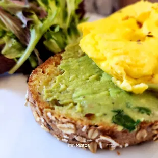 Avocado toast w/ scrambled eggs. Additional charge for the eggs.