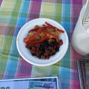 Chipotle chicken on rice with chili