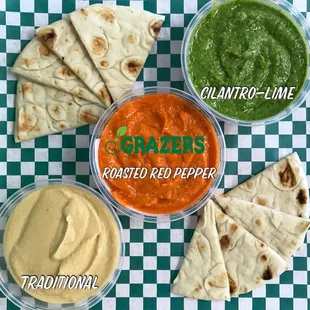 Our Hummus is made fresh daily is is always vegan and gluten-free!