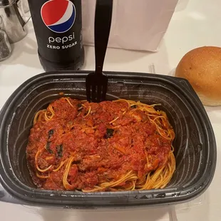 Fantastic Angel Hair &amp; Meat Sauce togo!!!