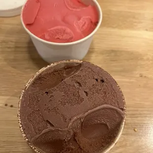 Chocolate gelato and lemon raspberry gelato