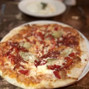 a pizza on a plate