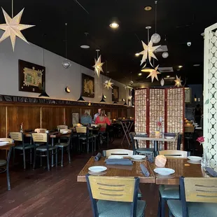 tables and chairs in a restaurant