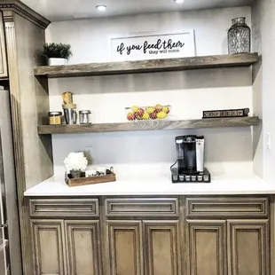Cabinet and countertops for coffee area