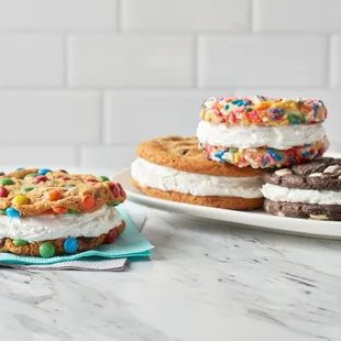three ice cream sandwiches on a plate