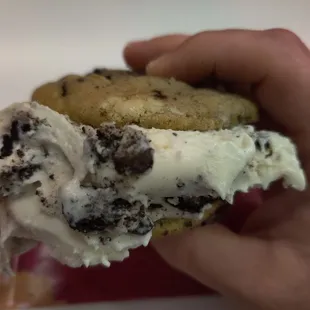 Cookies and cream cookie with cookies and cream ice cream.