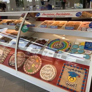 a display of cookies and pastries