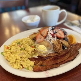 French toast combo with extra crispy bacon. &amp; mellow music playing!