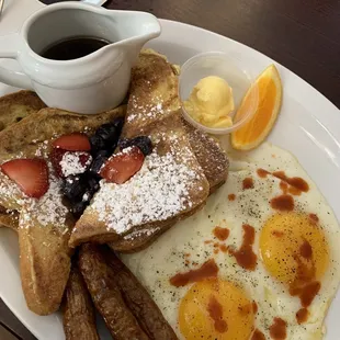 French Toast Combo with sunny side up eggs and sausage