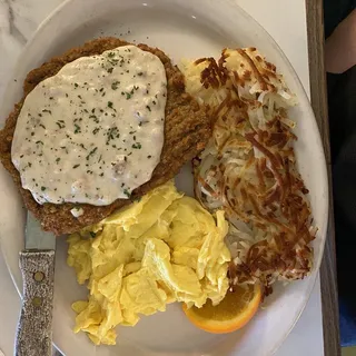 Country fried steak and eggs