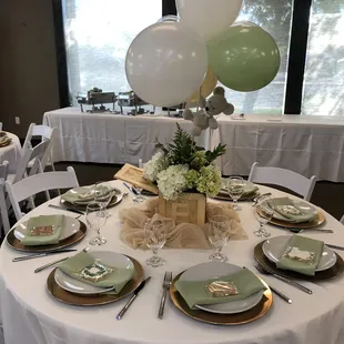 Event center, table set up by Kayla and her crew