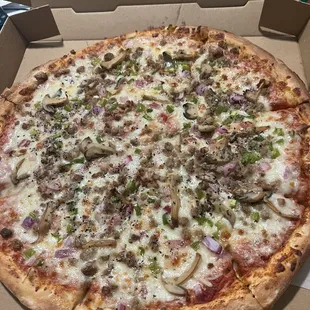 Veggie with hamburger pizza