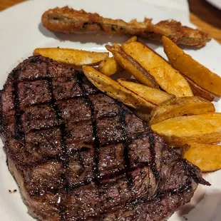 Ribeye and steak fries.