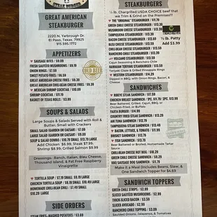 Menu as of March 31st, 2023
