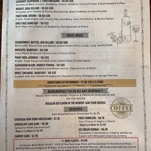 Bar Menu as of March 31st, 2023